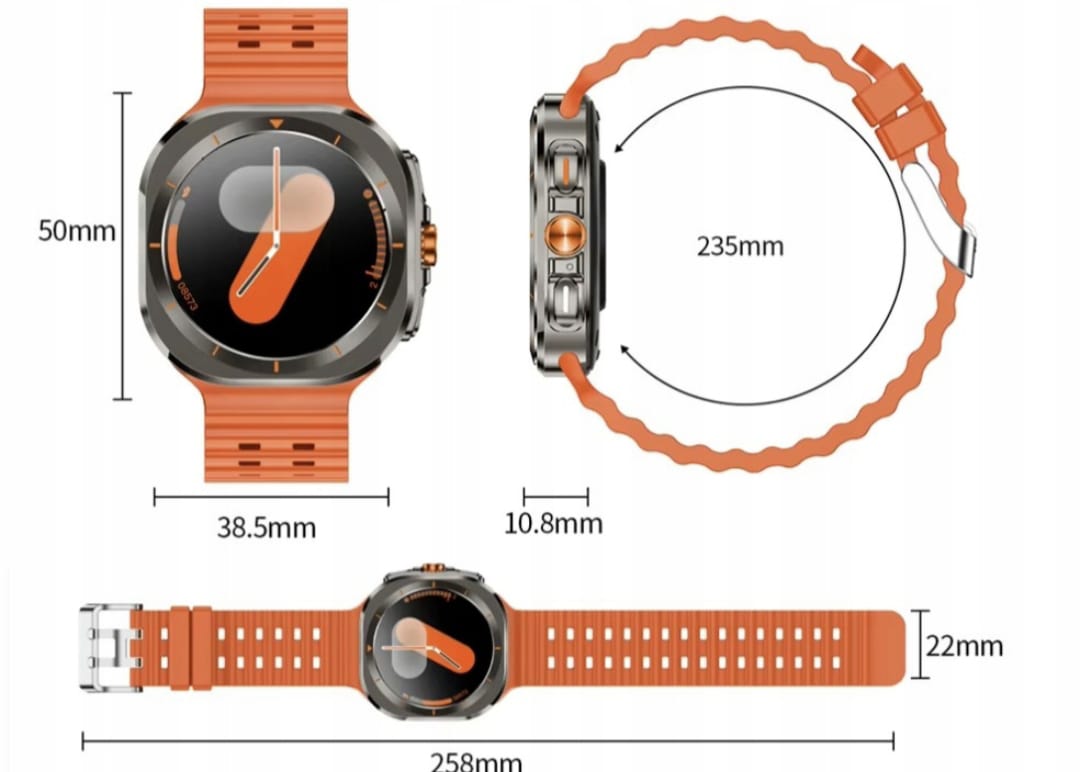 Chytré hodinky  Ultra 777 s AMOLED displejem – oranžové, Bluetooth hovory, 2 řemínky