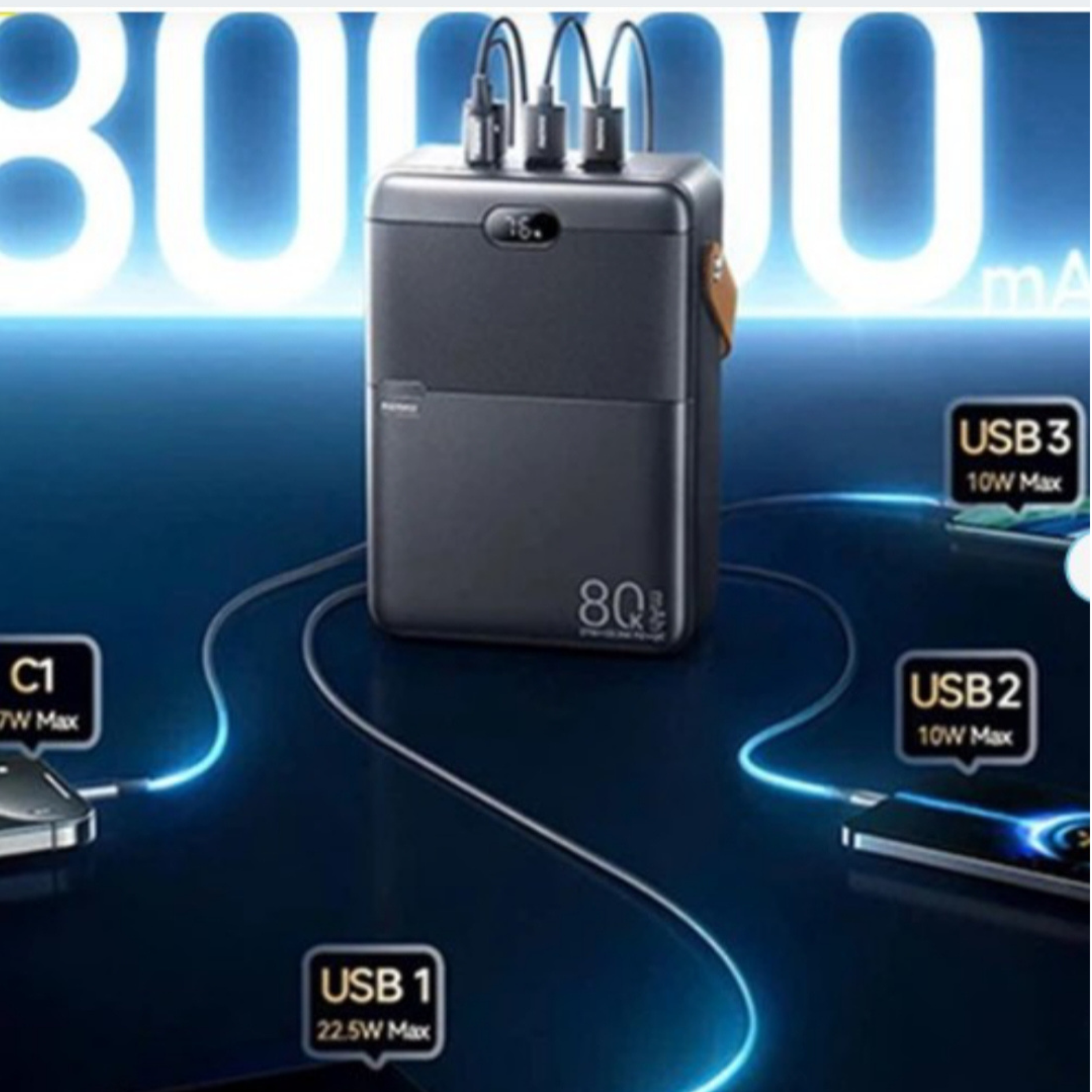 Externí power banka Remax RPP-118 – černá, 80 000 mAh, rychlé nabíjení PD/QC