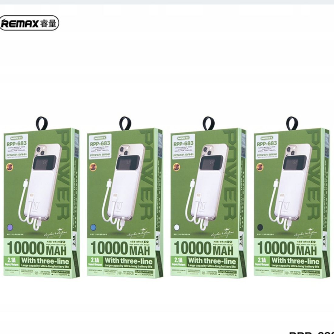 REMAX Reyluck  10 000 mAh – Rychlé Nabíjení s Vestavěnými Kabely(černá)