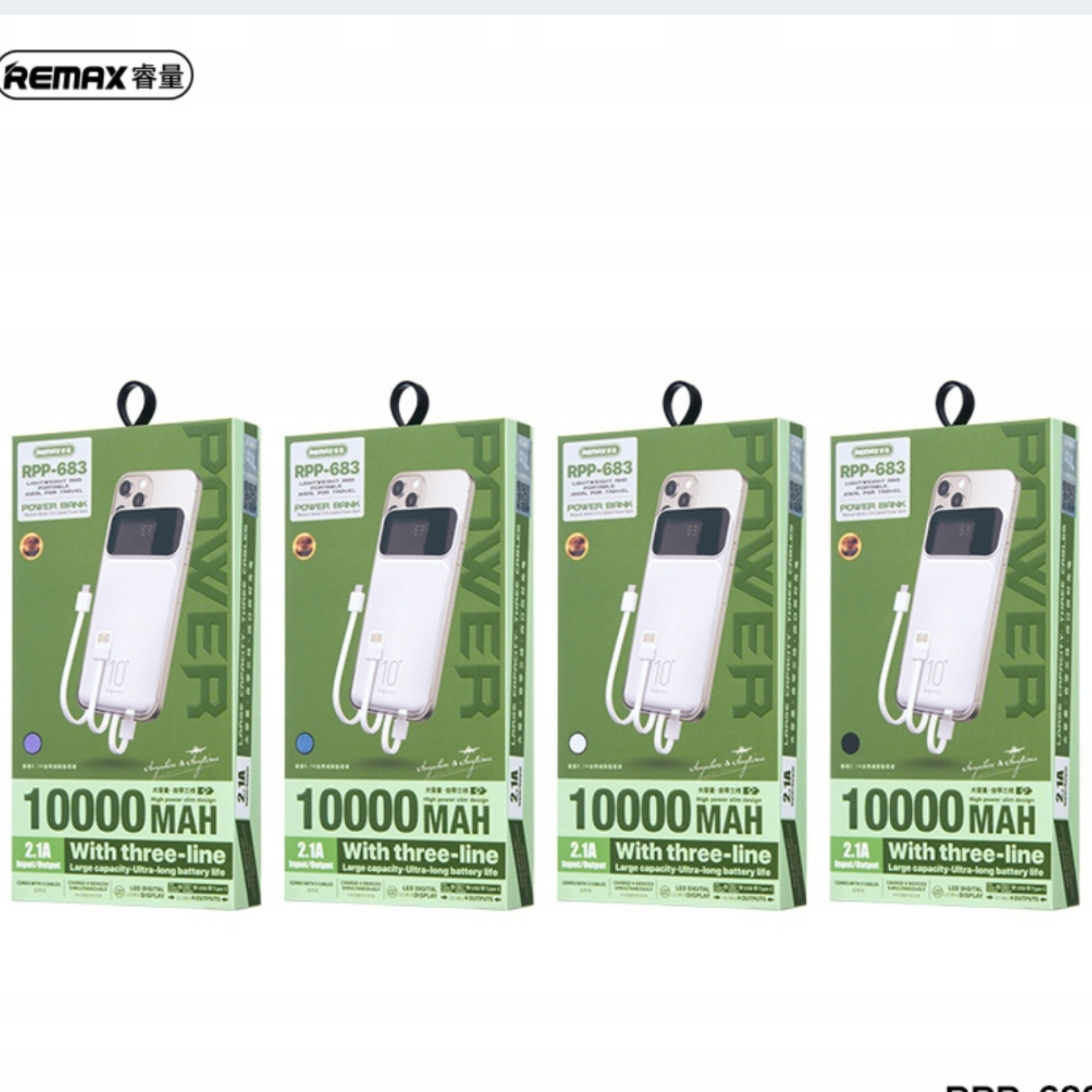 REMAX Reyluck  10 000 mAh – Rychlé Nabíjení s Vestavěnými Kabely(černá)