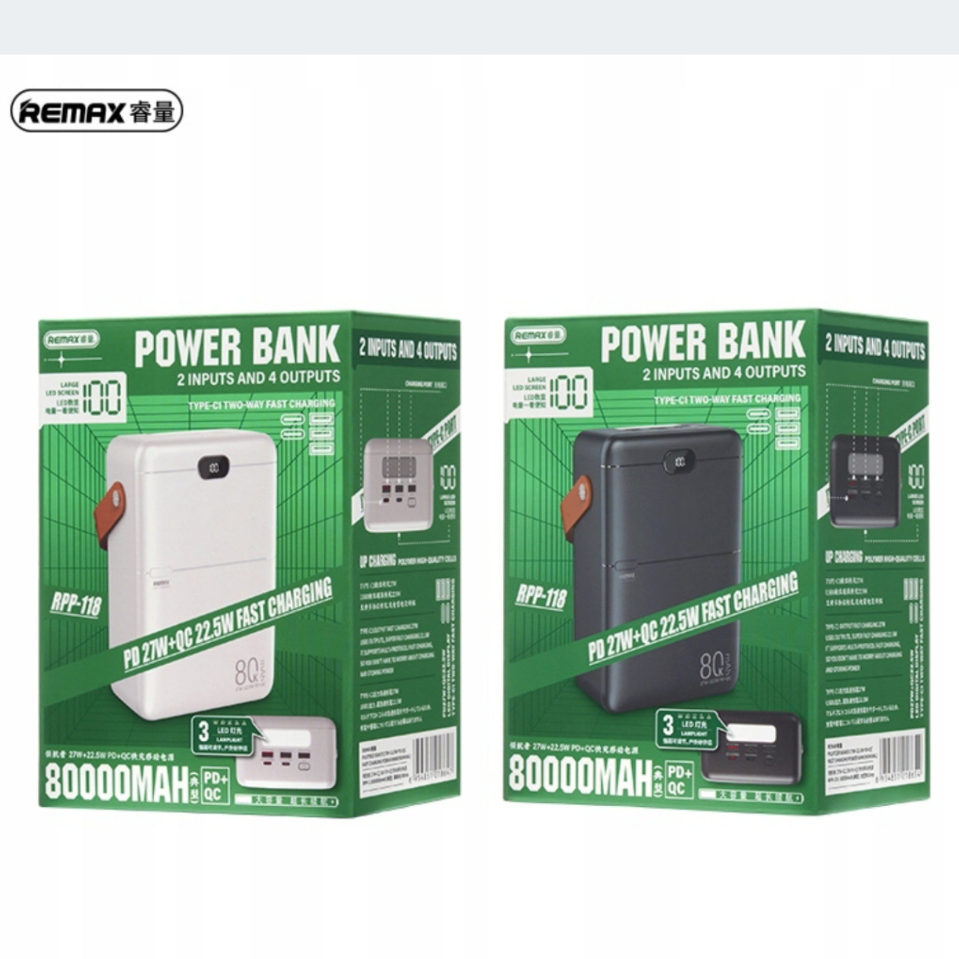 Externí power banka Remax RPP-118 – černá, 80 000 mAh, rychlé nabíjení PD/QC