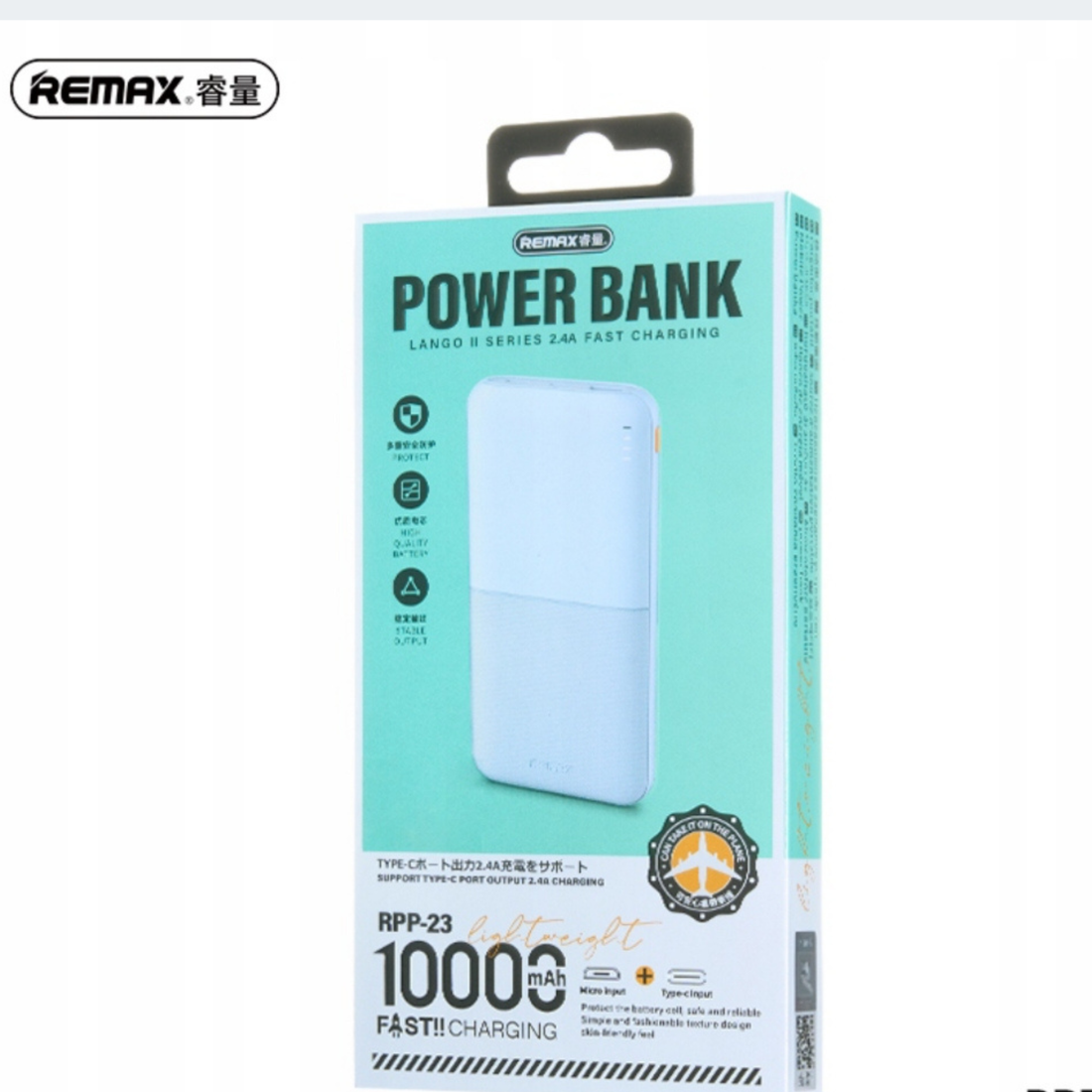 REMAX Lango2 Powerbanka 10000 mAh – ultra tenká, rychlé nabíjení 2.4A, USB-C, modrá