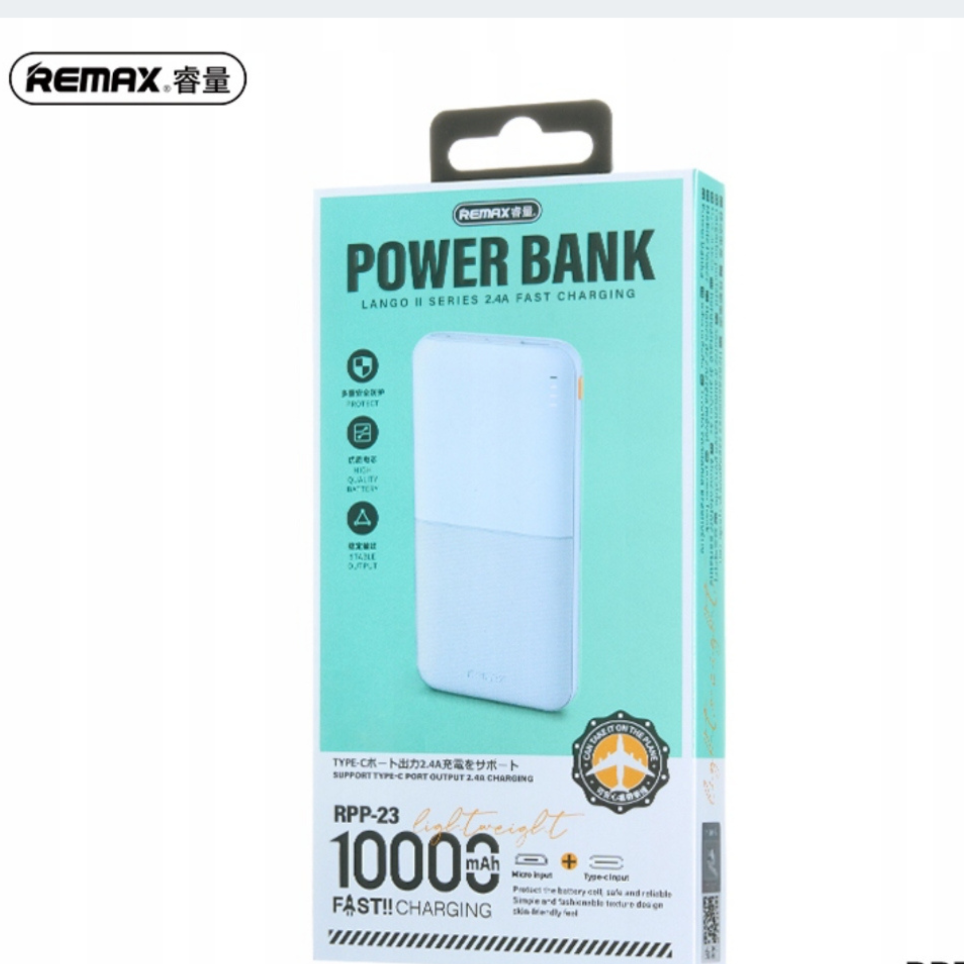 REMAX Lango2 Powerbanka 10000 mAh – ultra tenká, rychlé nabíjení 2.4A, USB-C, modrá