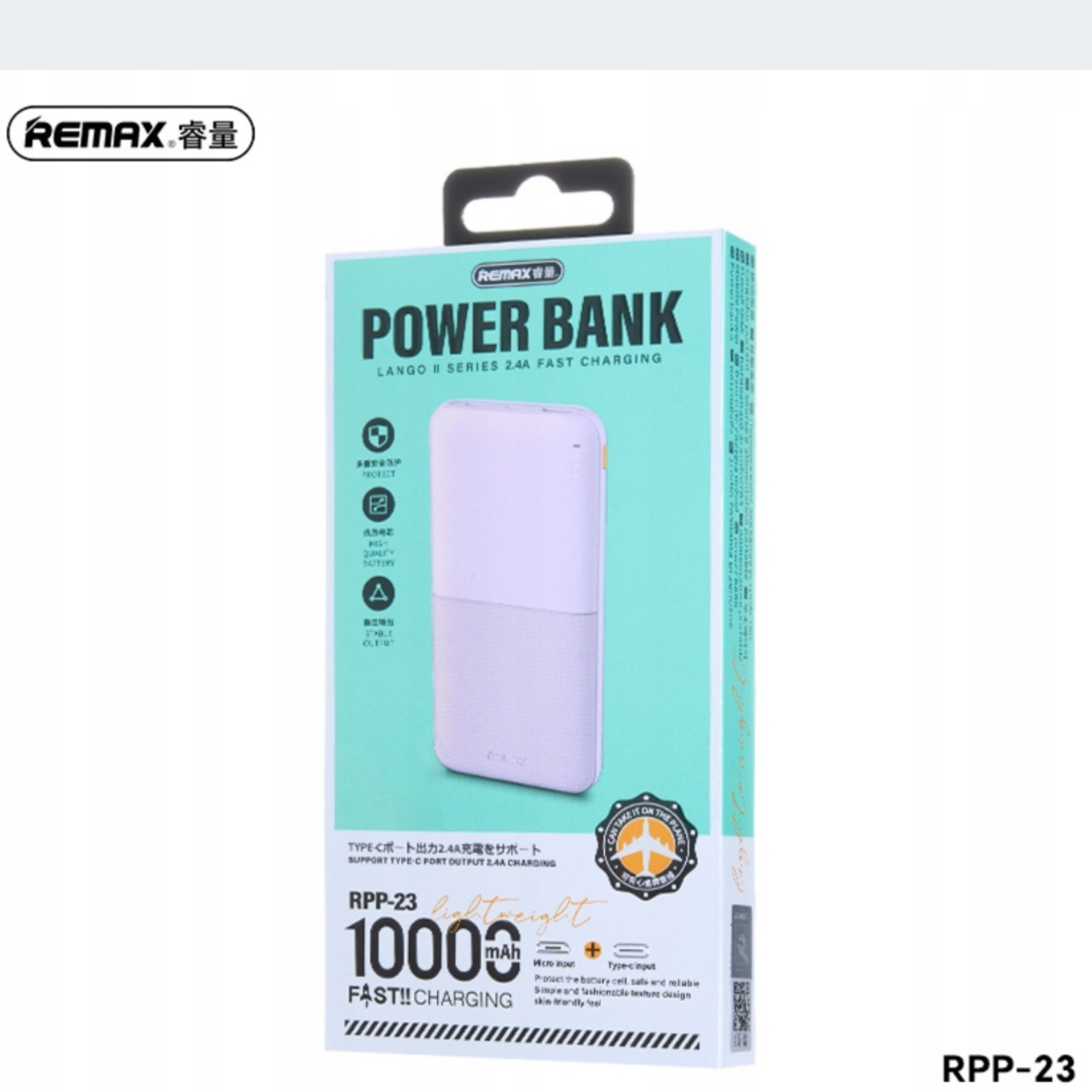 REMAX Lango2 Powerbanka 10000 mAh – ultra tenká, rychlé nabíjení 2.4A, USB-C, Lila