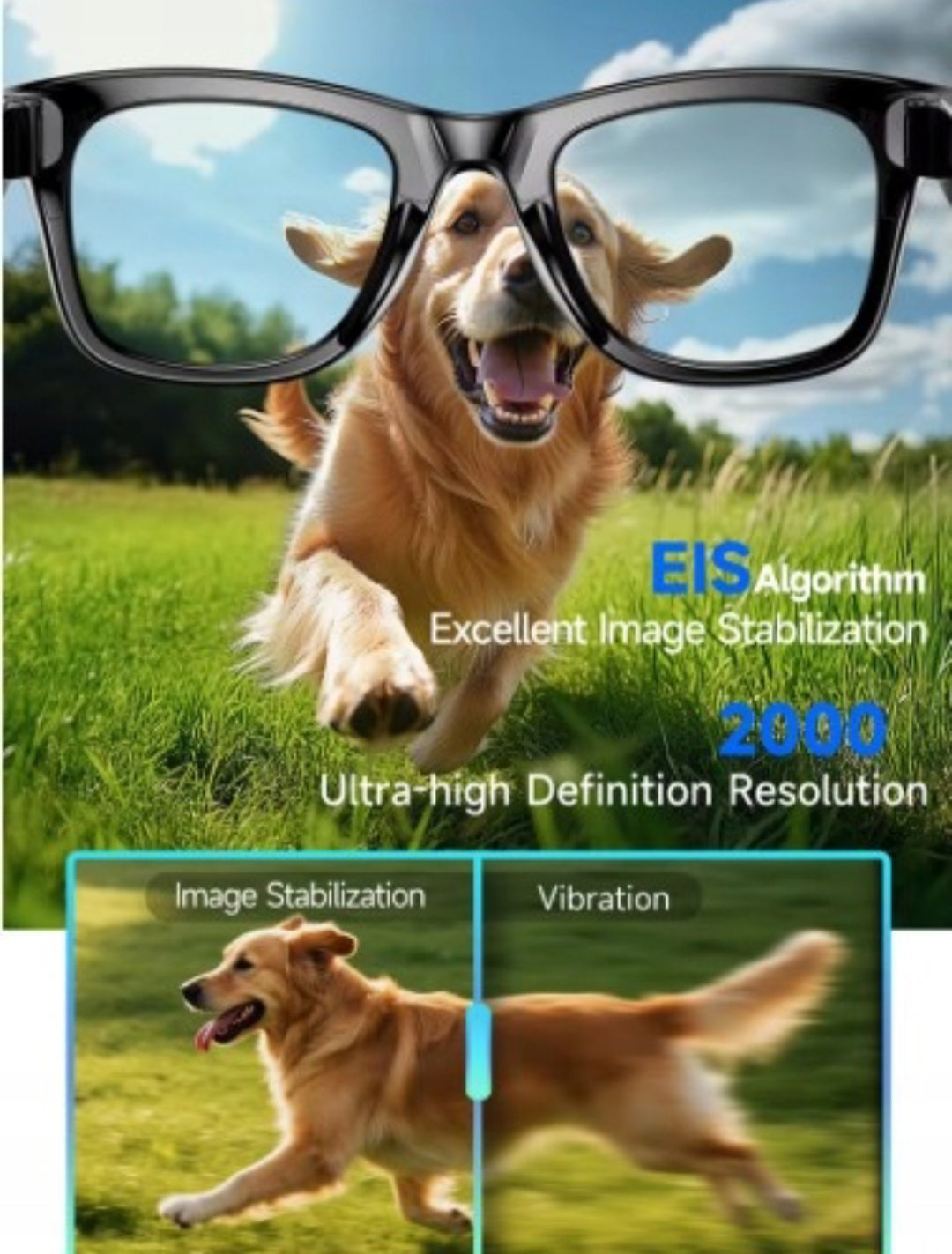 Chytré brýle W610 Transparent – 8MP kamera, AI překlad, Wi-Fi, hands-free